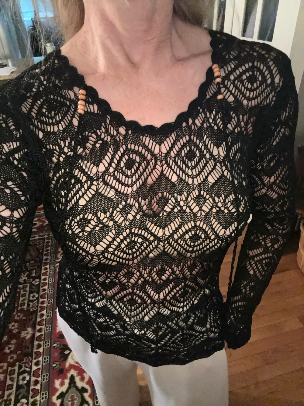 Bettie Page sz M Black Crochet Open-Knit Sweater